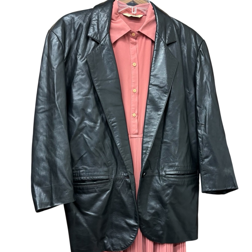 Vintage soft leather jacket blazer with one button, women's small